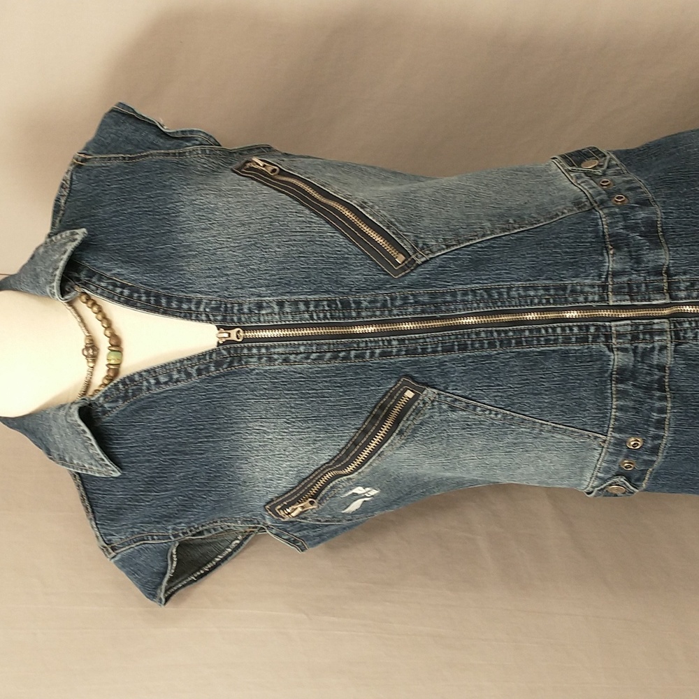 Vintage Denim Jumpsuit Sexy Rocawear 90s Stretch Jeans lots Zippers One Piece M - Picture 2 of 16